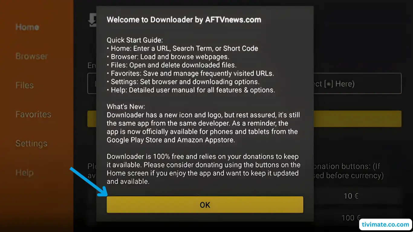 Dismiss Downloader welcome message