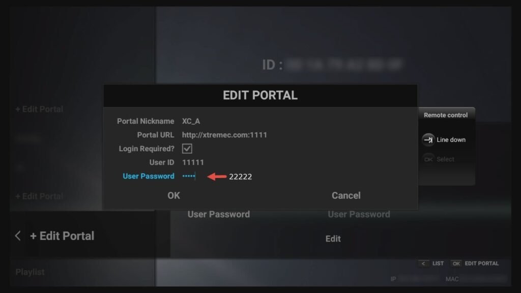 Dreamlink Portal configuration screen