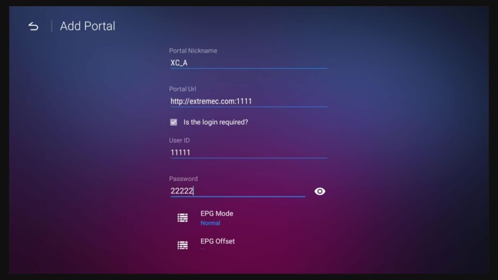 Formuler MyTVOnline2 portal setup screen