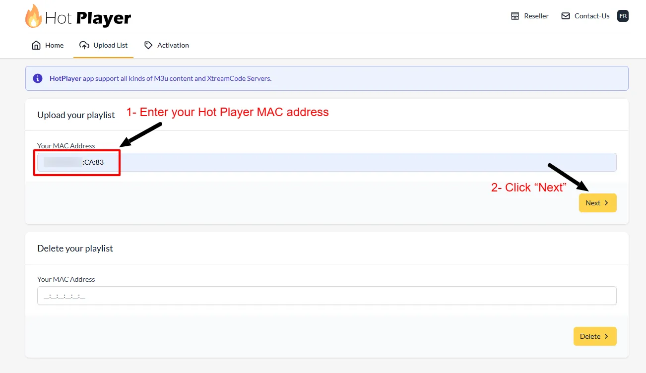 Enter MAC address in HotPlayer