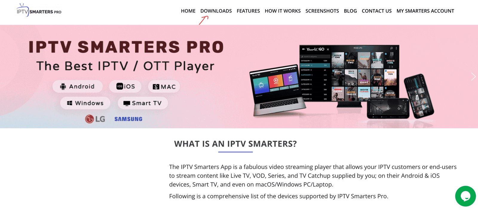 IPTV Smarters Pro website downloads page