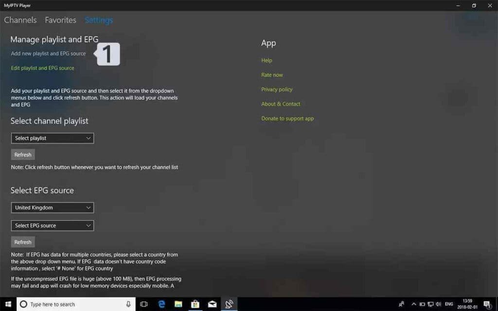 MyIPTV Player settings page
