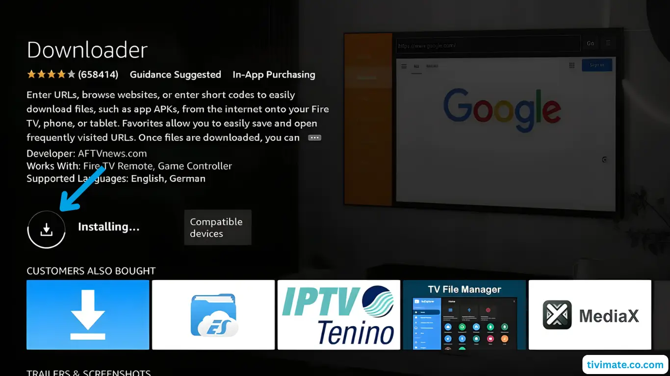 Downloader being installed on Fire TV