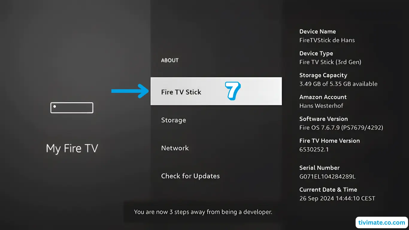 Click About and then Fire TV Stick 7 times to enable developer options